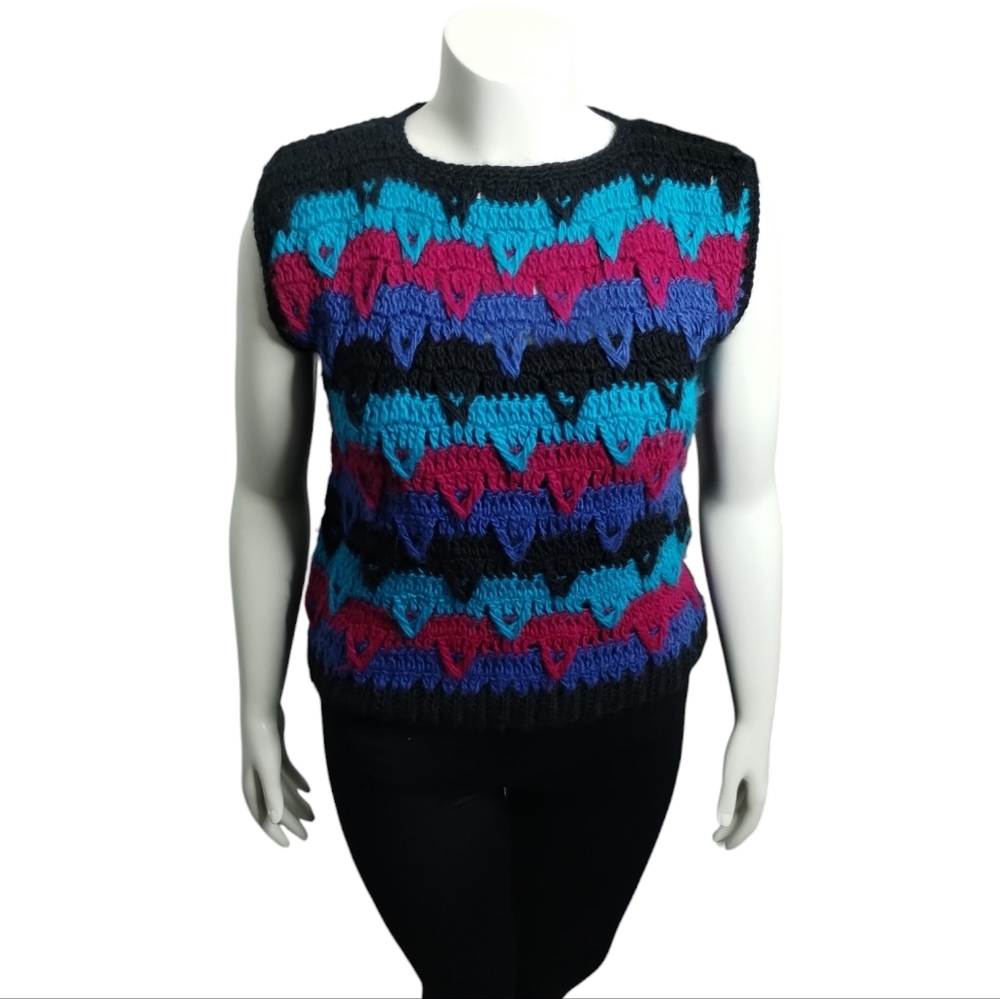 Vintage Toi Women's Crochet Festival Boxy Grannycore Indie Sleaze Artwear Vest L